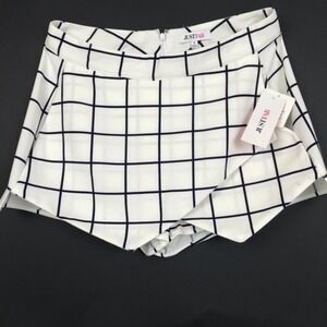 Skort Womens White Black Medium Grid Asymmetrical Wrap Preppy Minimalist